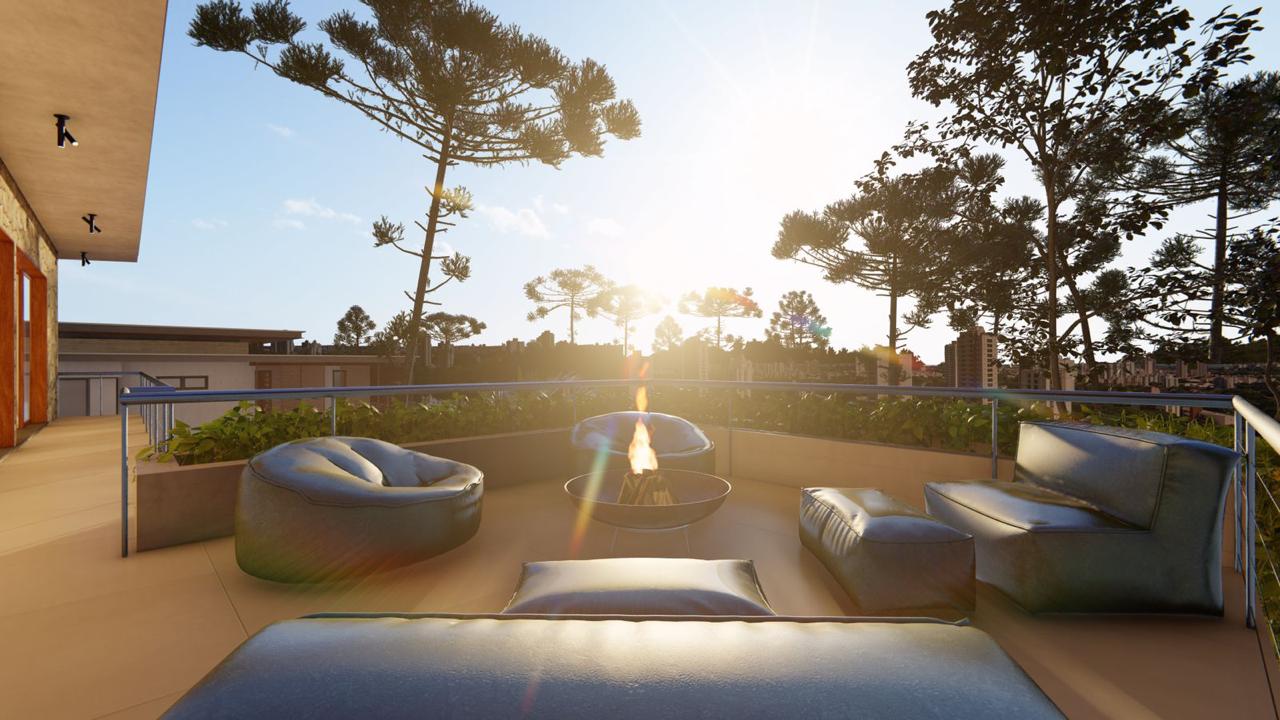 Terraço residencial ao pôr do sol — obra Gamarra Construtora